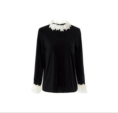 Floral Collar Velvet Blouse