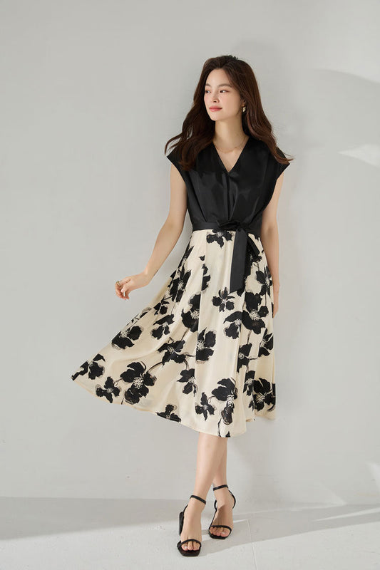 Layered Elegance Printed Midi Dress