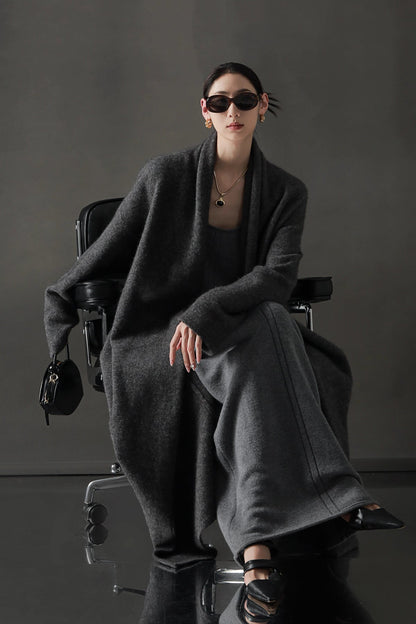 Minimalist Cashmere-Blend Wool Long Cardigan