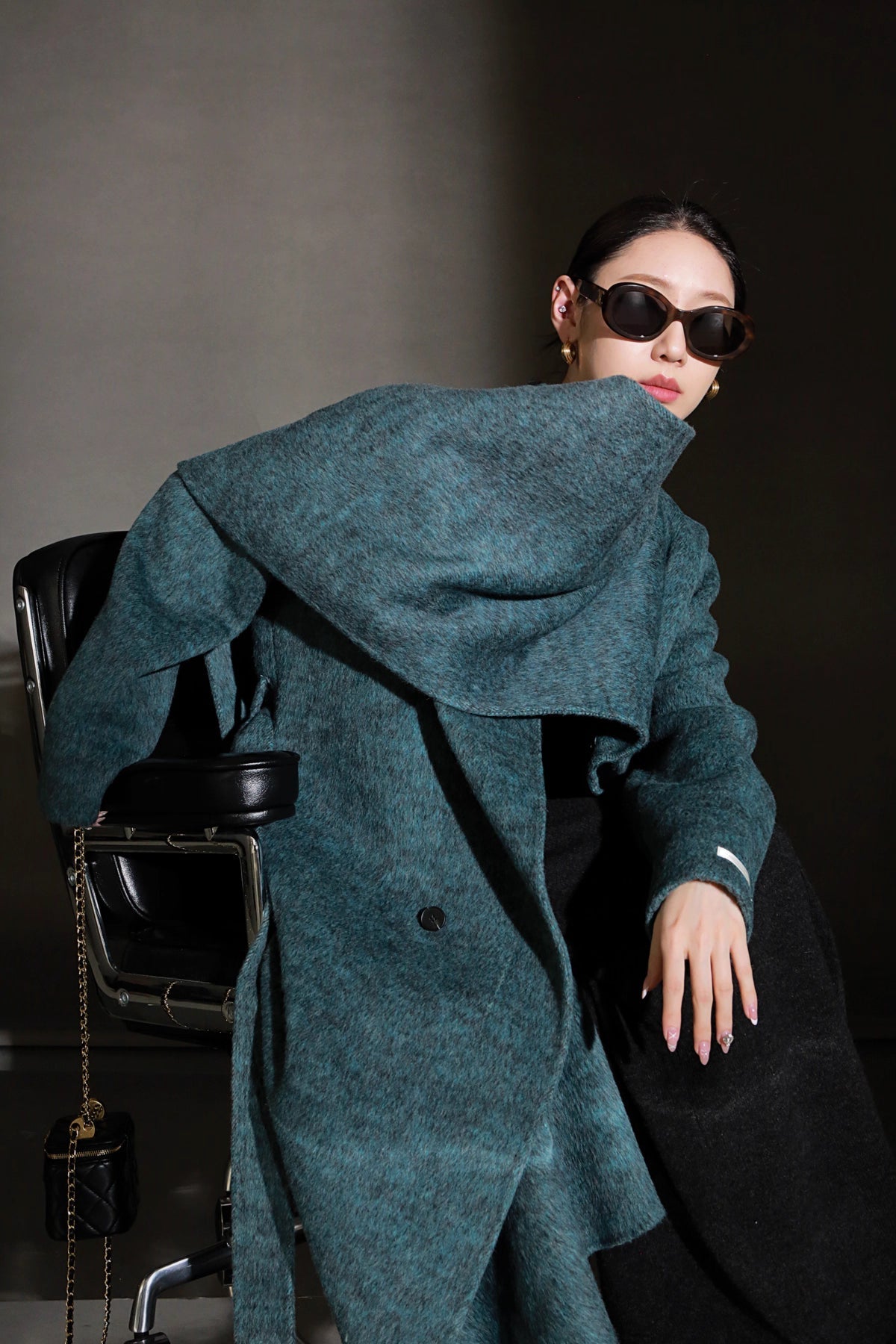 Luxury Lama Wool Blend Coat with Shawl Detail