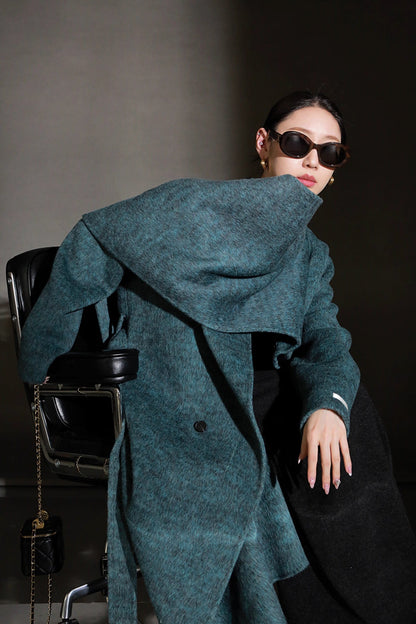 Luxury Lama Wool Blend Coat with Shawl Detail