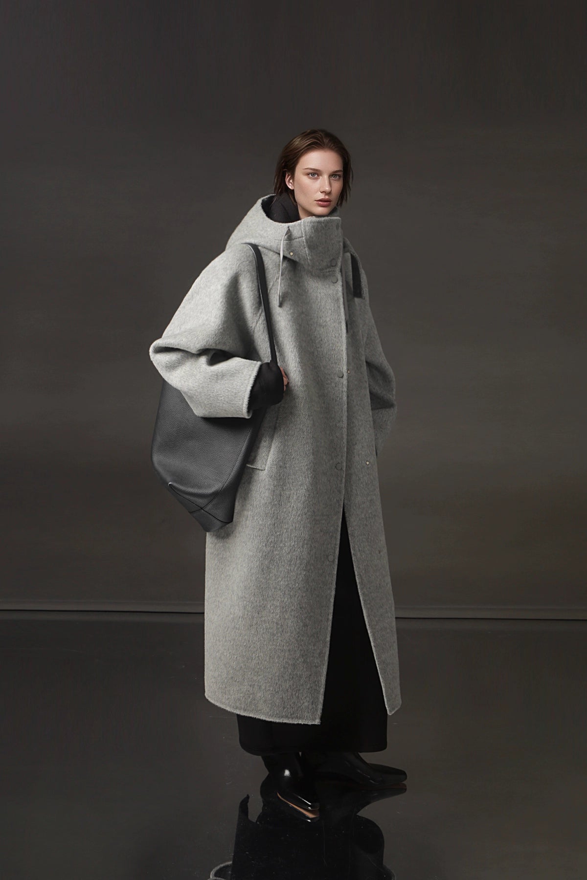 Hooded Alpaca Wool Long Coat