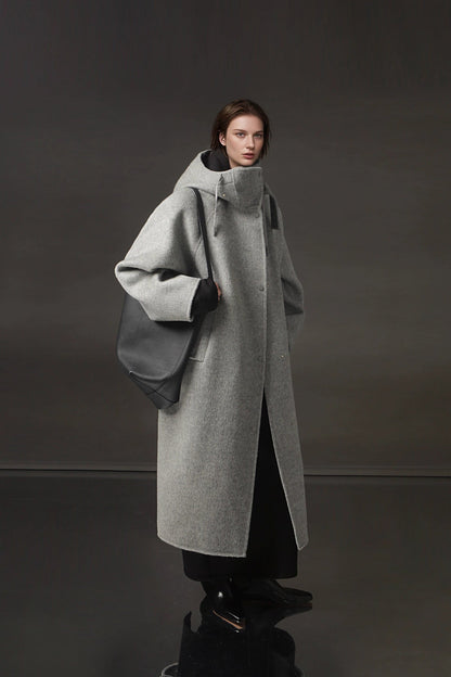 Hooded Alpaca Wool Long Coat