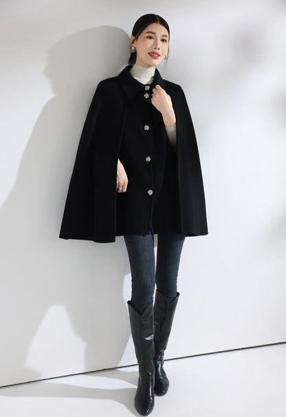 Wool-Blend Mid-Length Cape Coat