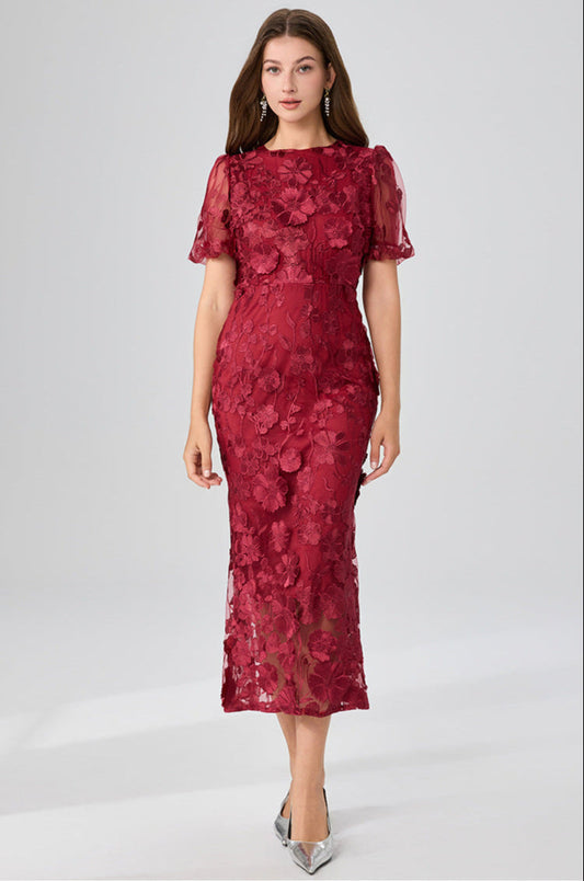 3D Floral Red Mermaid Dress