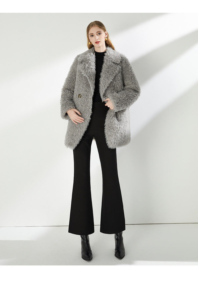 Large Collar Faux Fur Coat with Pockets