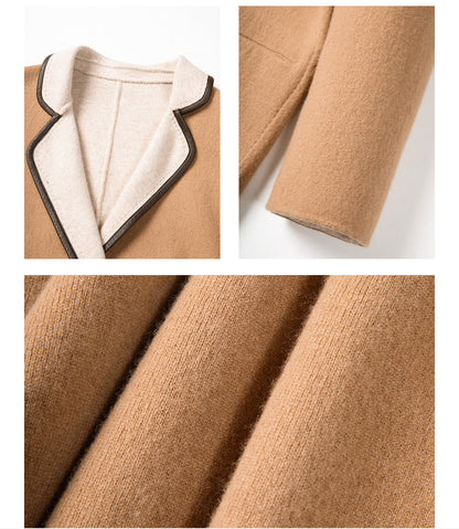 Wool Patchwork Coatigan with Shearling Details