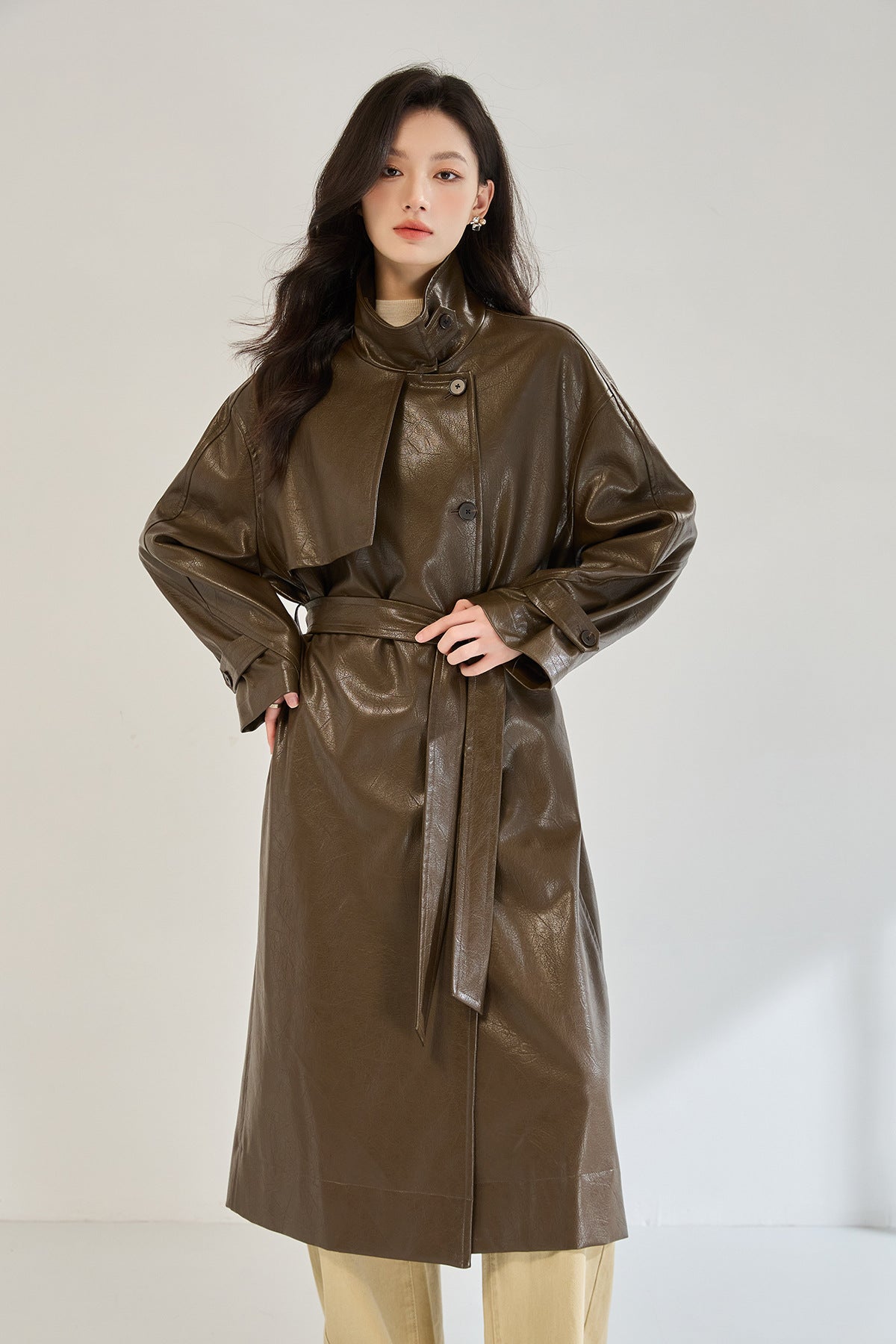 Retro Long Faux Leather Coat
