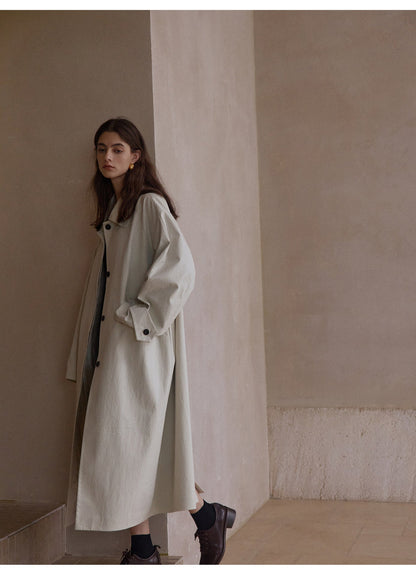 Minimalist Cotton-Blend Long Trench Coat