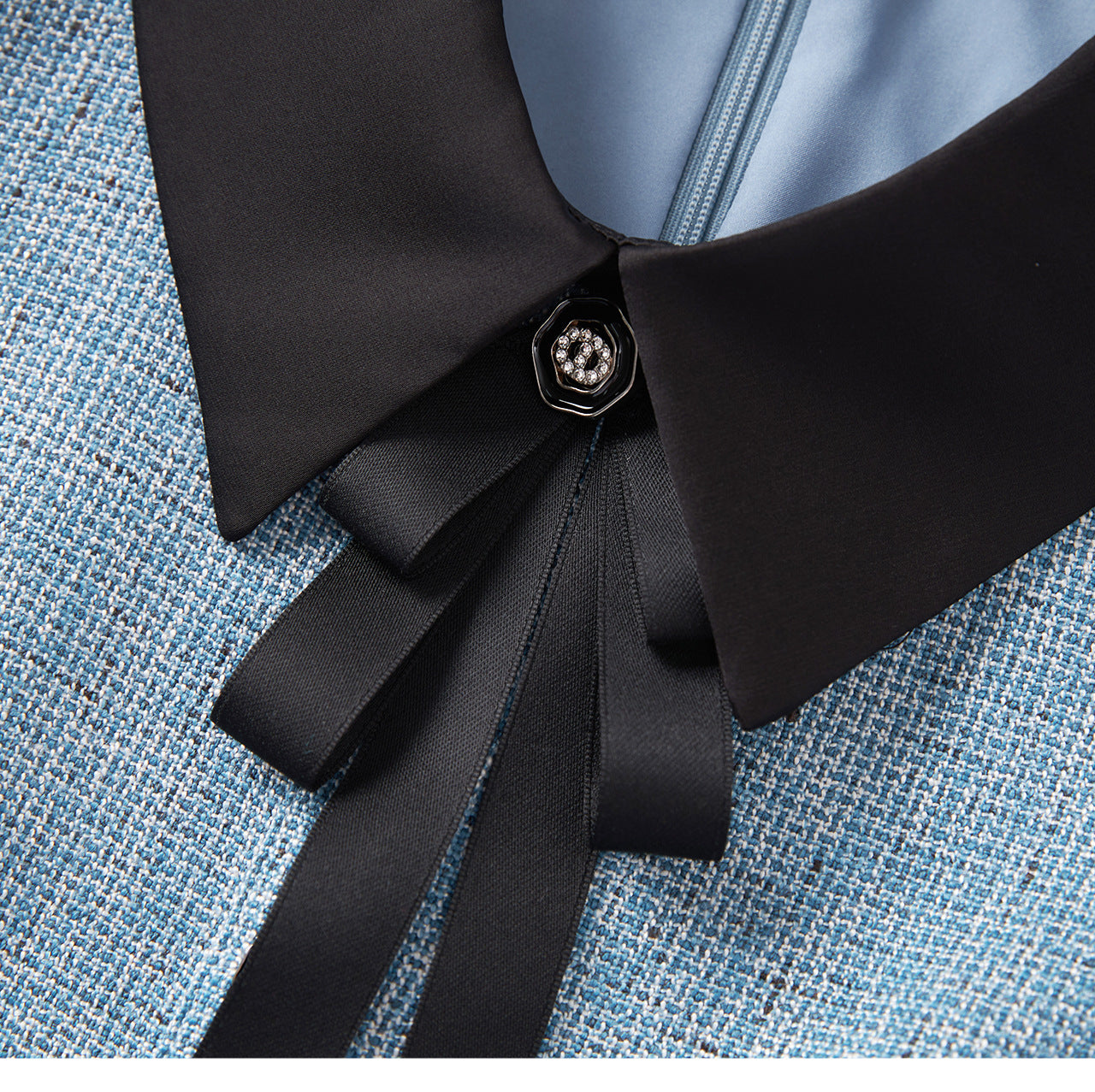 French-Texture Mini Dress with Scarf Collar