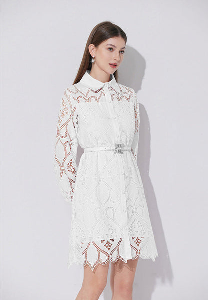 Modern Lace Polo Collar Dress