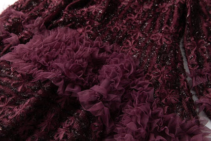 Plum 3D Floral Detail Tulle Evening Dress