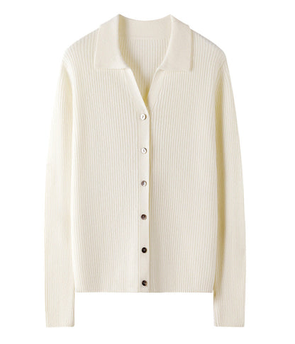 100% Pure Cashmere Polo Collar Cardigan – Long Sleeve, Classic Fit, Ultra-Soft