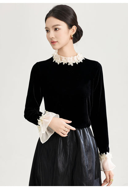 Floral Collar Velvet Blouse