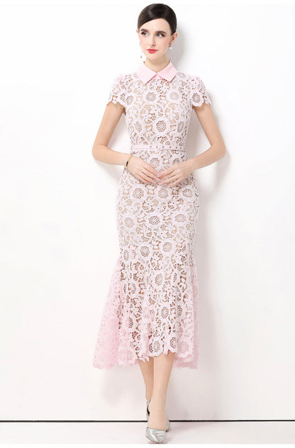 Soft Bloom Lace Fishtail Maxi Dress