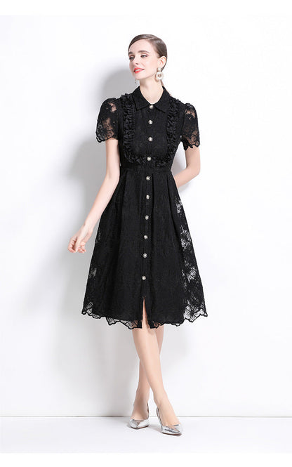 French Lace-Embroidered Midi Dress