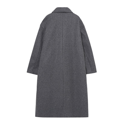 Double-Breasted Cotton Blend Long Coat – Relaxed Fit, Lightweight Warmth