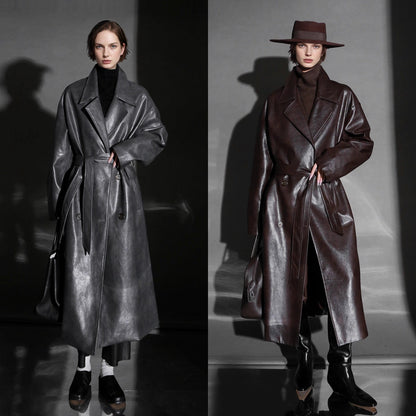 Luxury Genuine Sheepskin Trench Coat – Elegant & Timeless Design