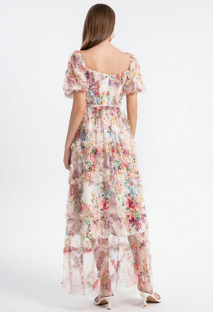 Square Neck Ruffle Sleeve Tulle Fairy Dress