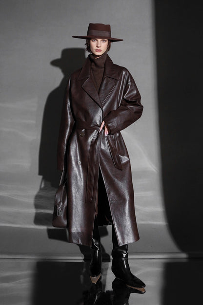 Luxury Genuine Sheepskin Trench Coat – Elegant & Timeless Design