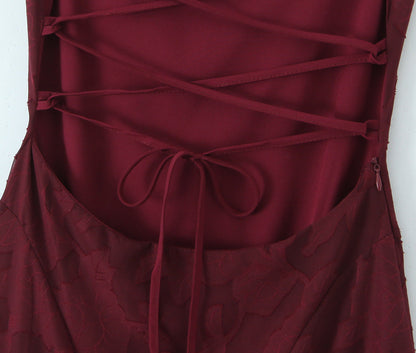 Strappy Backless Jacquard Maxi Dress