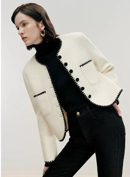 High-Quality Wool Contrast Detail Mini Jacket