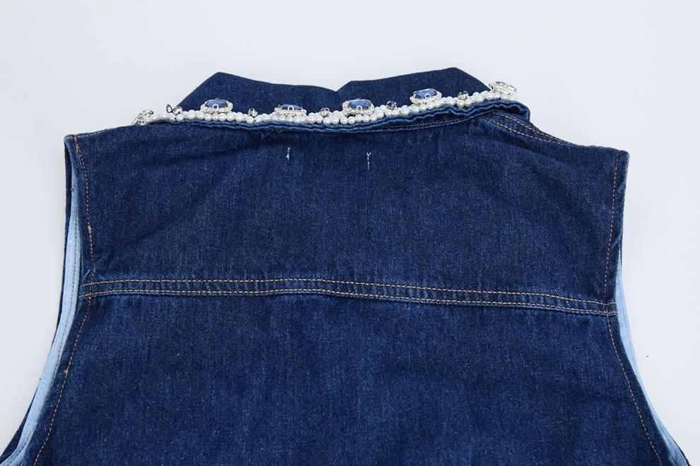 Crystal-Embellished Denim Polo Mini Dress