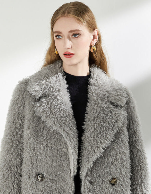 Large Collar Faux Fur Coat with Pockets