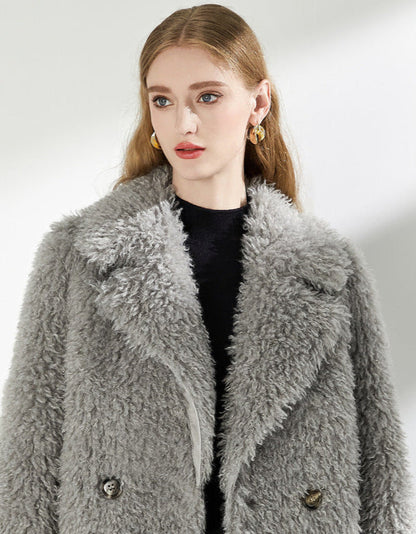 Large Collar Faux Fur Coat with Pockets