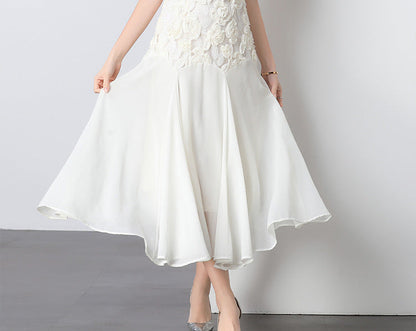 Lace Embroidered 3D Floral Square-Neck Midi Dress