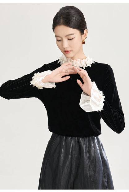 Floral Collar Velvet Blouse