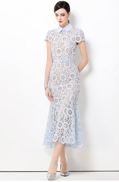 Soft Bloom Lace Fishtail Maxi Dress