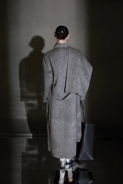 Luxury Lama Wool Blend Coat with Shawl Detail