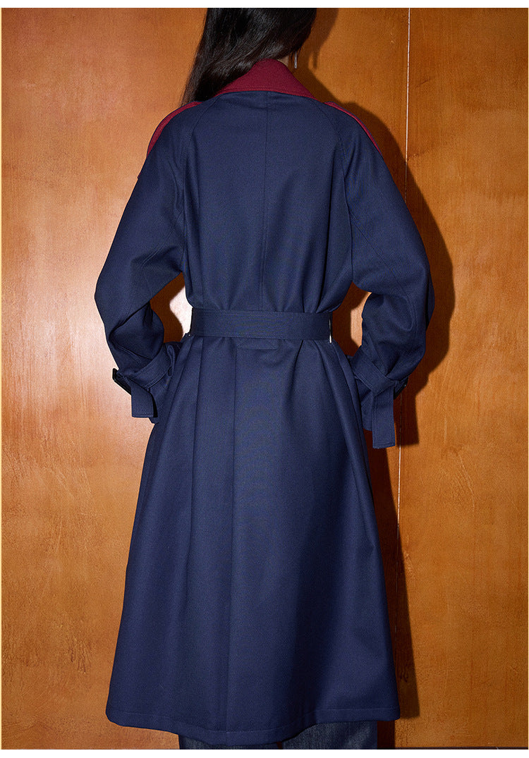 Contrast Detail Retro Mid-Length Loose Trench Coat