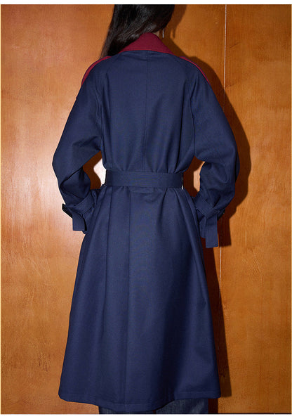 Contrast Detail Retro Mid-Length Loose Trench Coat