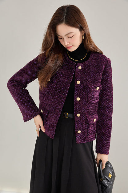 Purple Tweed French-Style Cropped Jacket