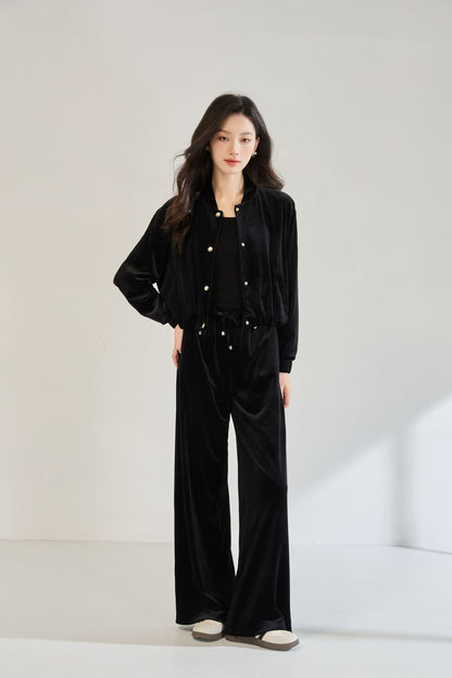 Velvet Pilot Jacket & Wide-Leg Pants Set