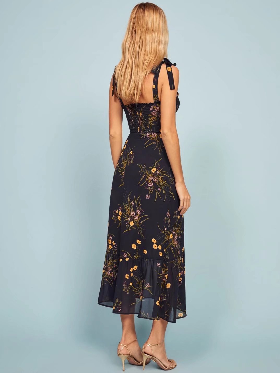 Retro Floral One-Shoulder Maxi Dress