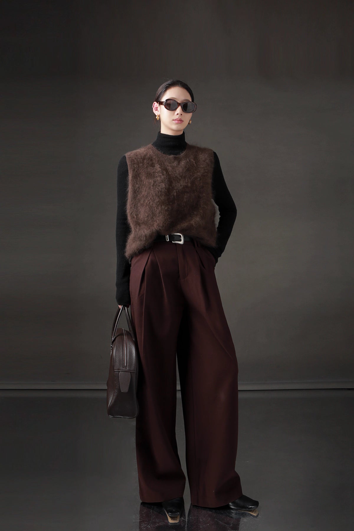 High-Waisted Wide-Leg Wool Blend Pants