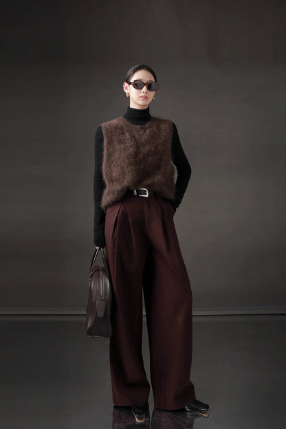 High-Waisted Wide-Leg Wool Blend Pants
