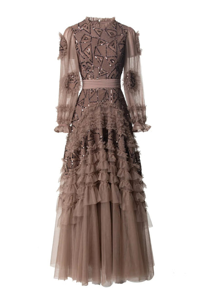 Sequin Embellished Princess-Cut Maxi Evening Dress