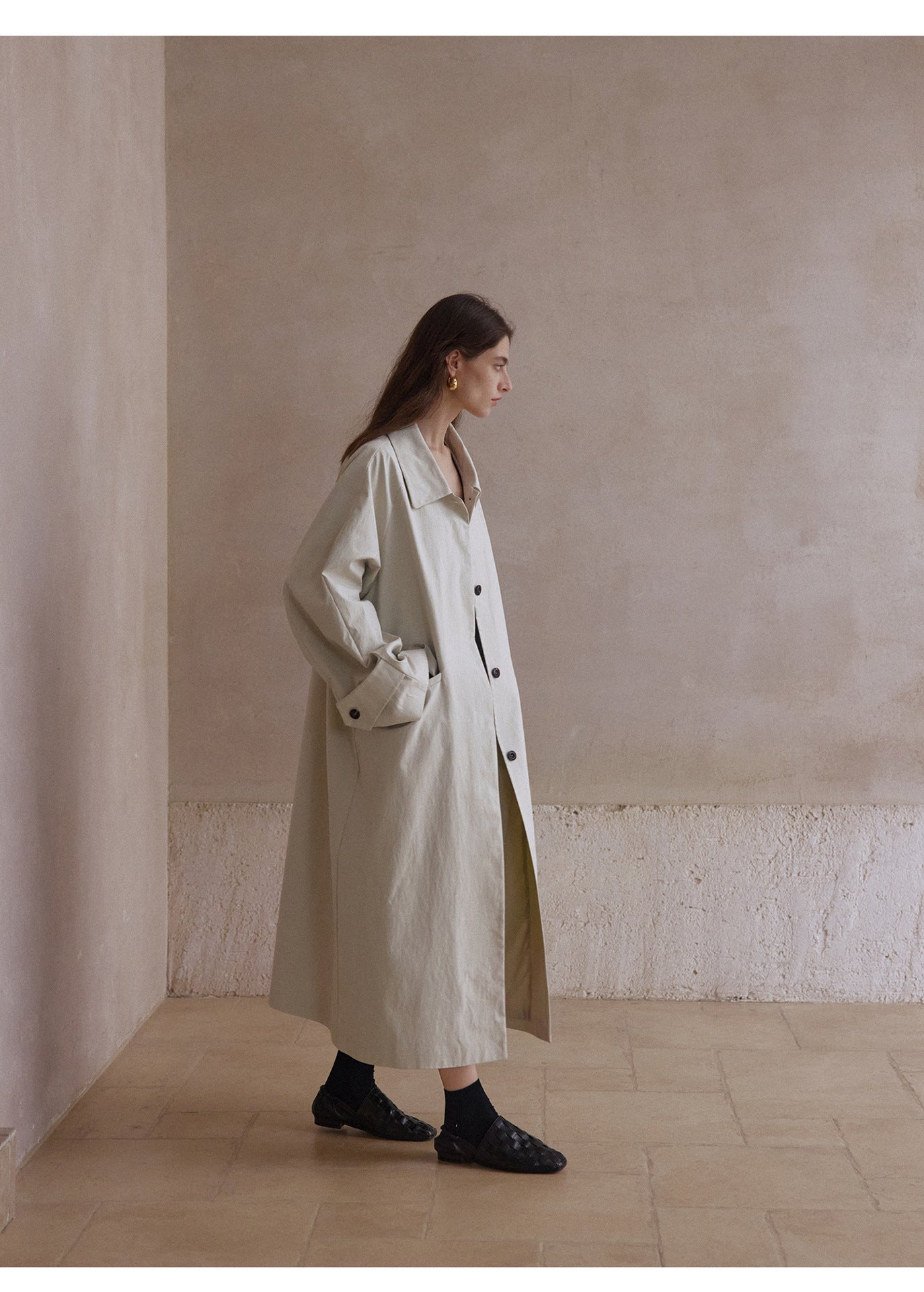 Minimalist Cotton-Blend Long Trench Coat