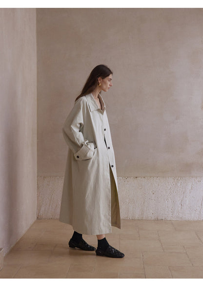 Minimalist Cotton-Blend Long Trench Coat