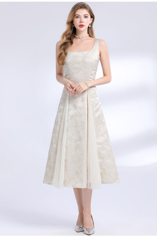Jacquard Lace Detail Midi Dress