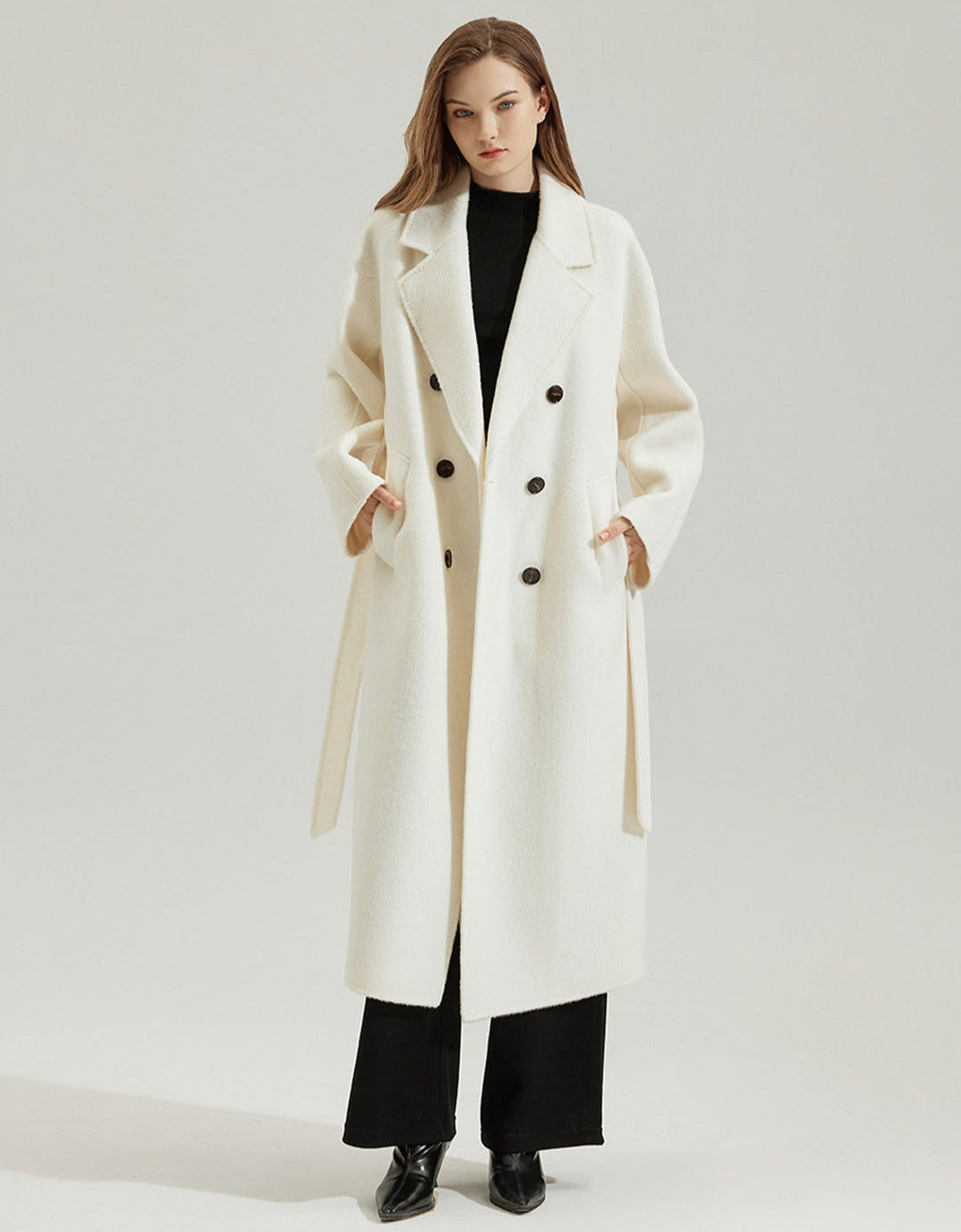 Classic Alpaca Wool Long Coat – Double-Faced Oversized Design
