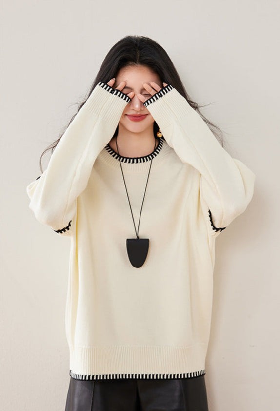 Black & White Color-Block Oversized Knit Sweater