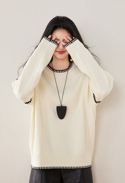 Black & White Color-Block Oversized Knit Sweater