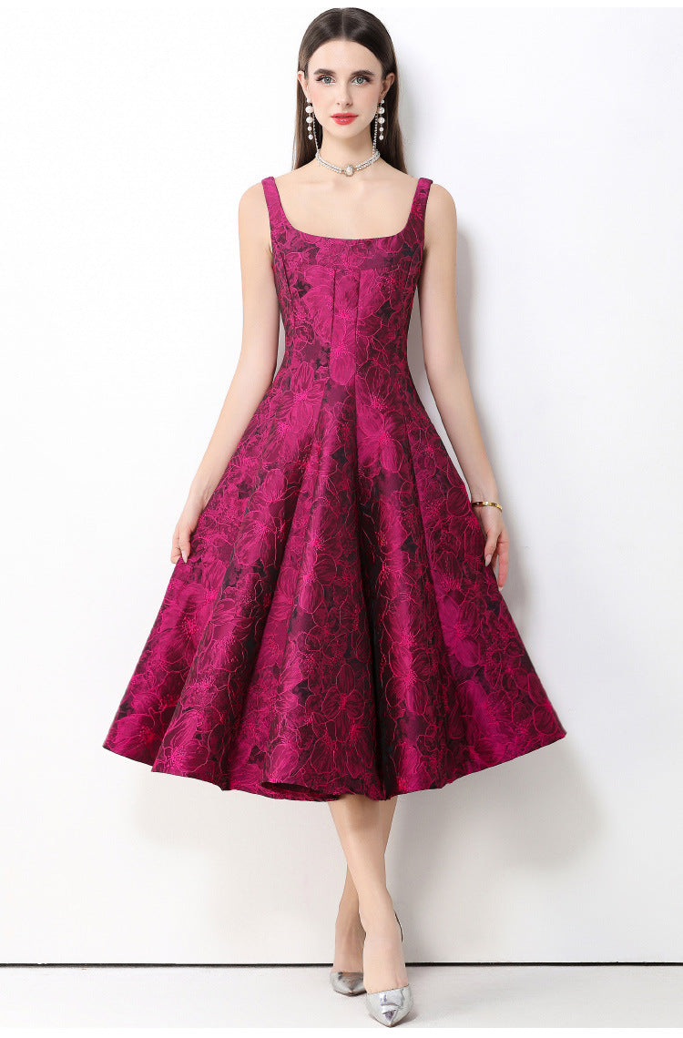 Rosé Lumière Jacquard Strap Maxi Dress