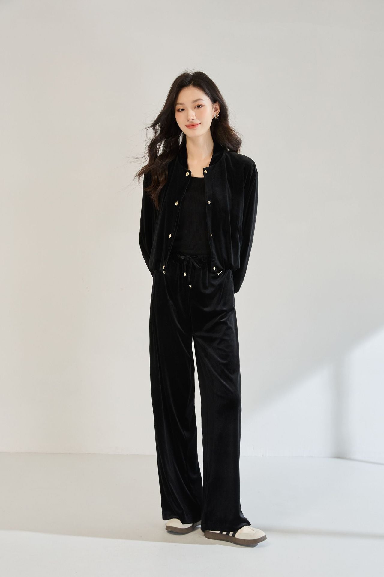 Velvet Pilot Jacket & Wide-Leg Pants Set