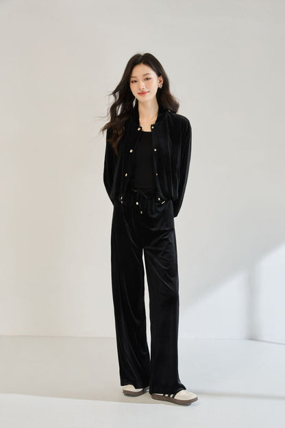 Velvet Pilot Jacket & Wide-Leg Pants Set